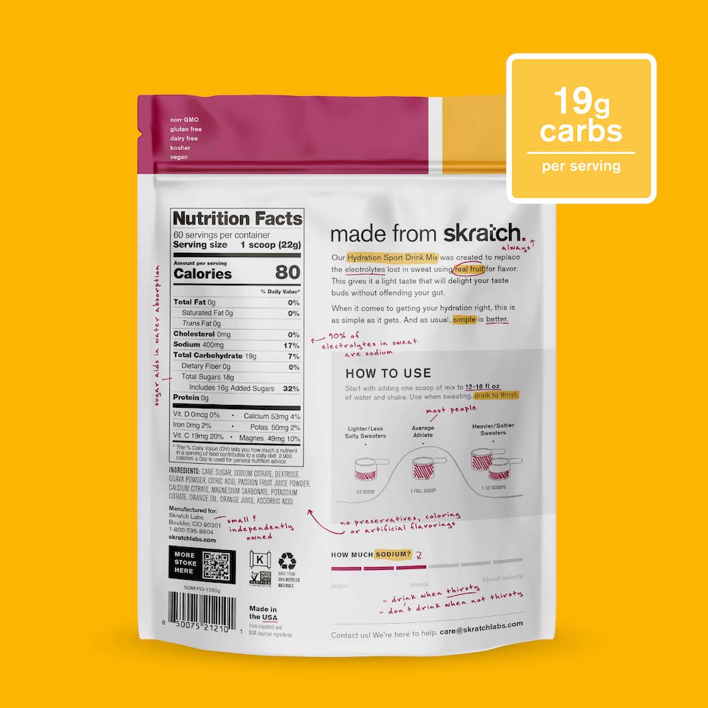 Skratch Labs Hydration Sport Drink Mix Maracuyá, Naranja y Guayaba – Bolsa 1320 g (60 porciones) - imagen 2