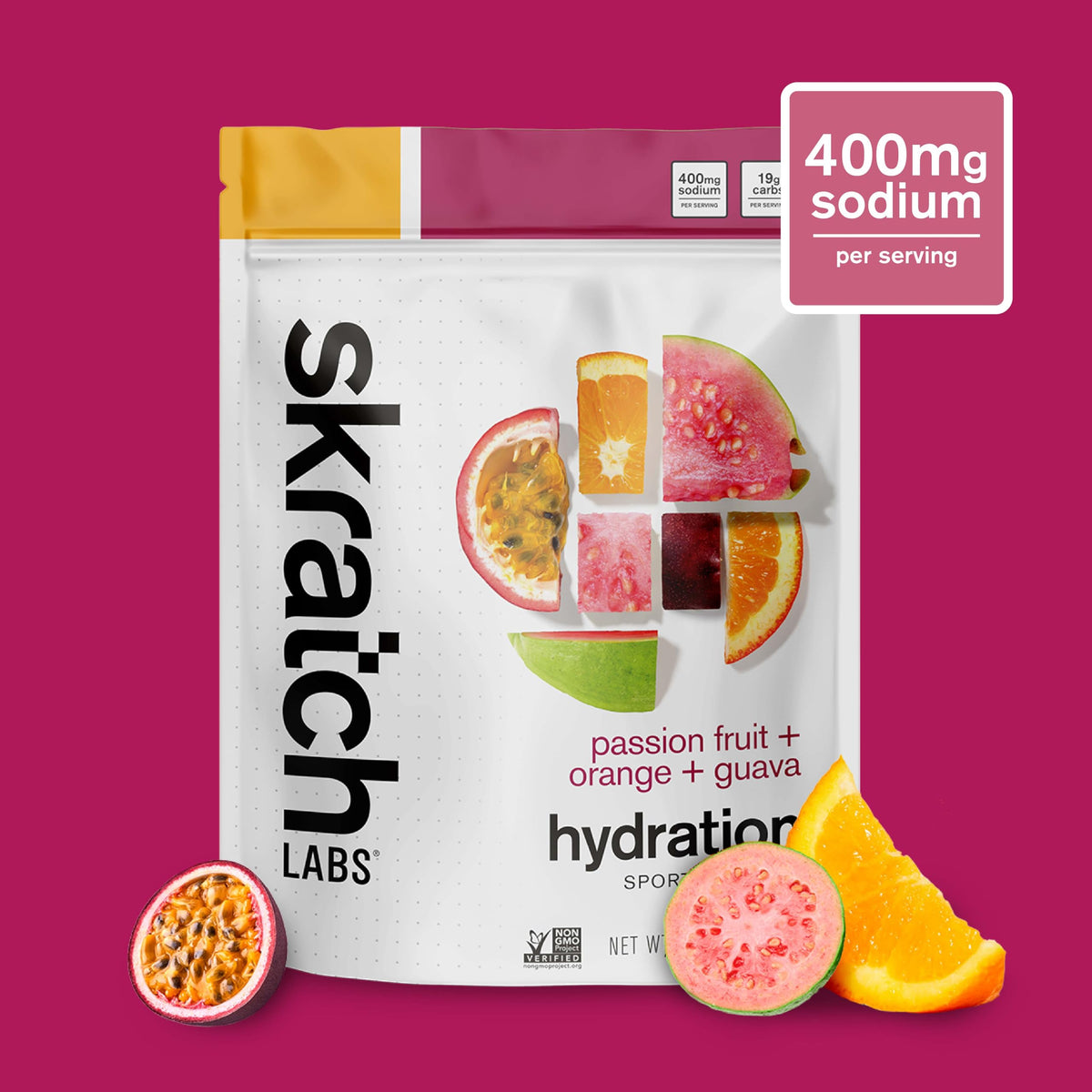 Skratch Labs Hydration Sport Drink Mix Maracuyá, Naranja y Guayaba – Bolsa 1320 g (60 porciones)