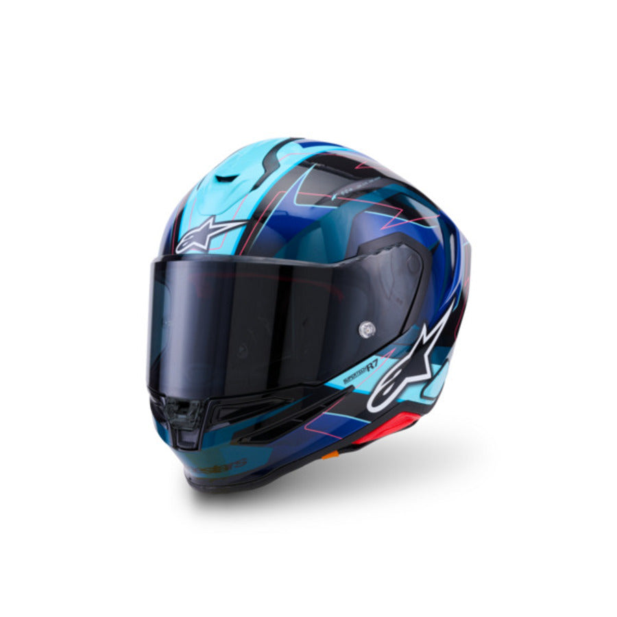 Casco Moto Alpinestar S-R7 Kinetis Negro Azul Fucsia Fluor