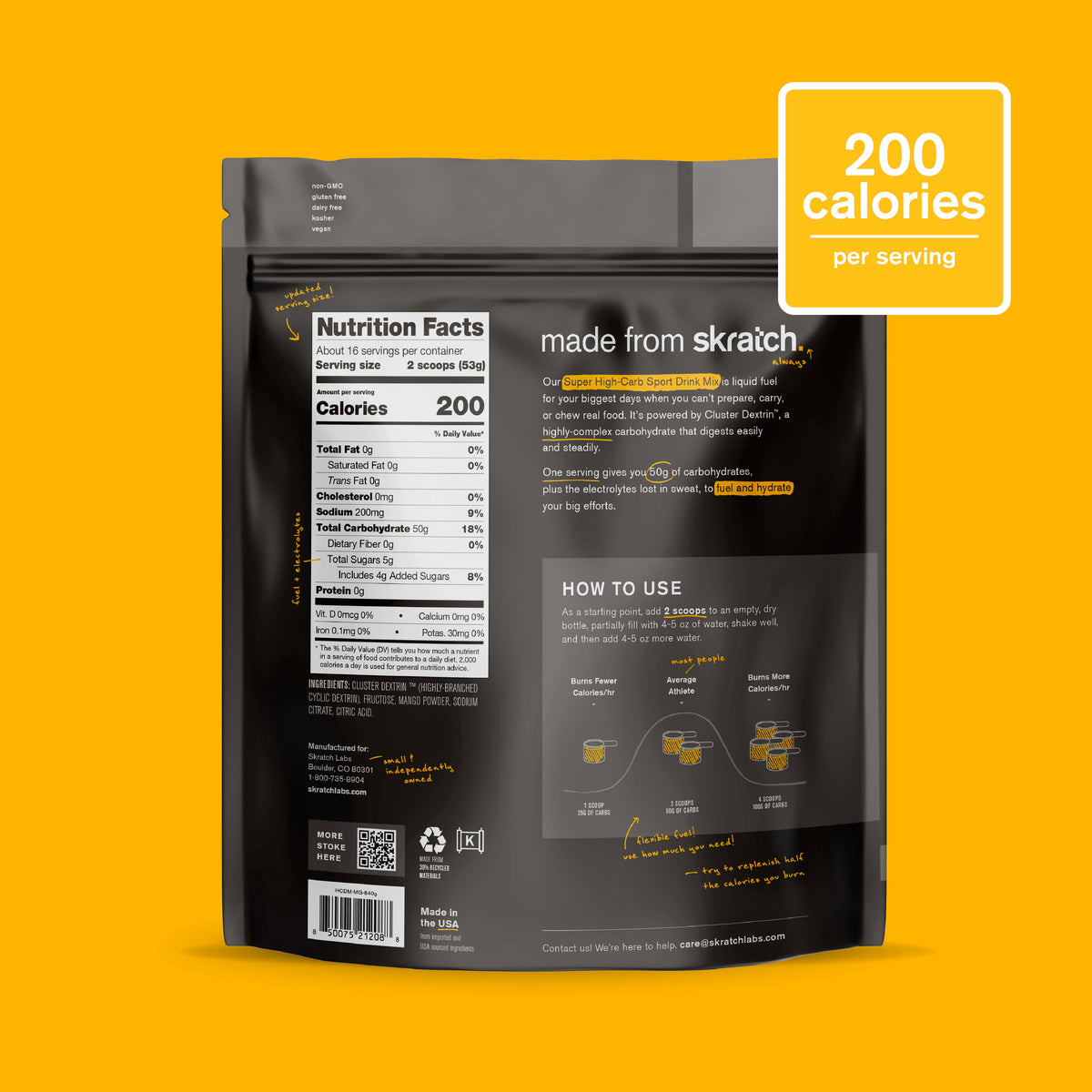 Skratch Labs Super High-Carb Sport Drink Mix Mango – Bolsa 840 g (16 porciones) - imagen 2