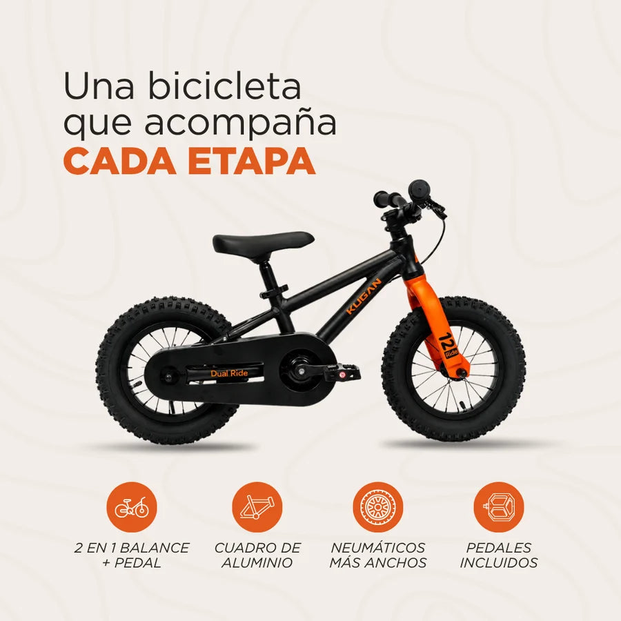 Bicicleta Niño Kugan Dual Ride 12 Black Orange