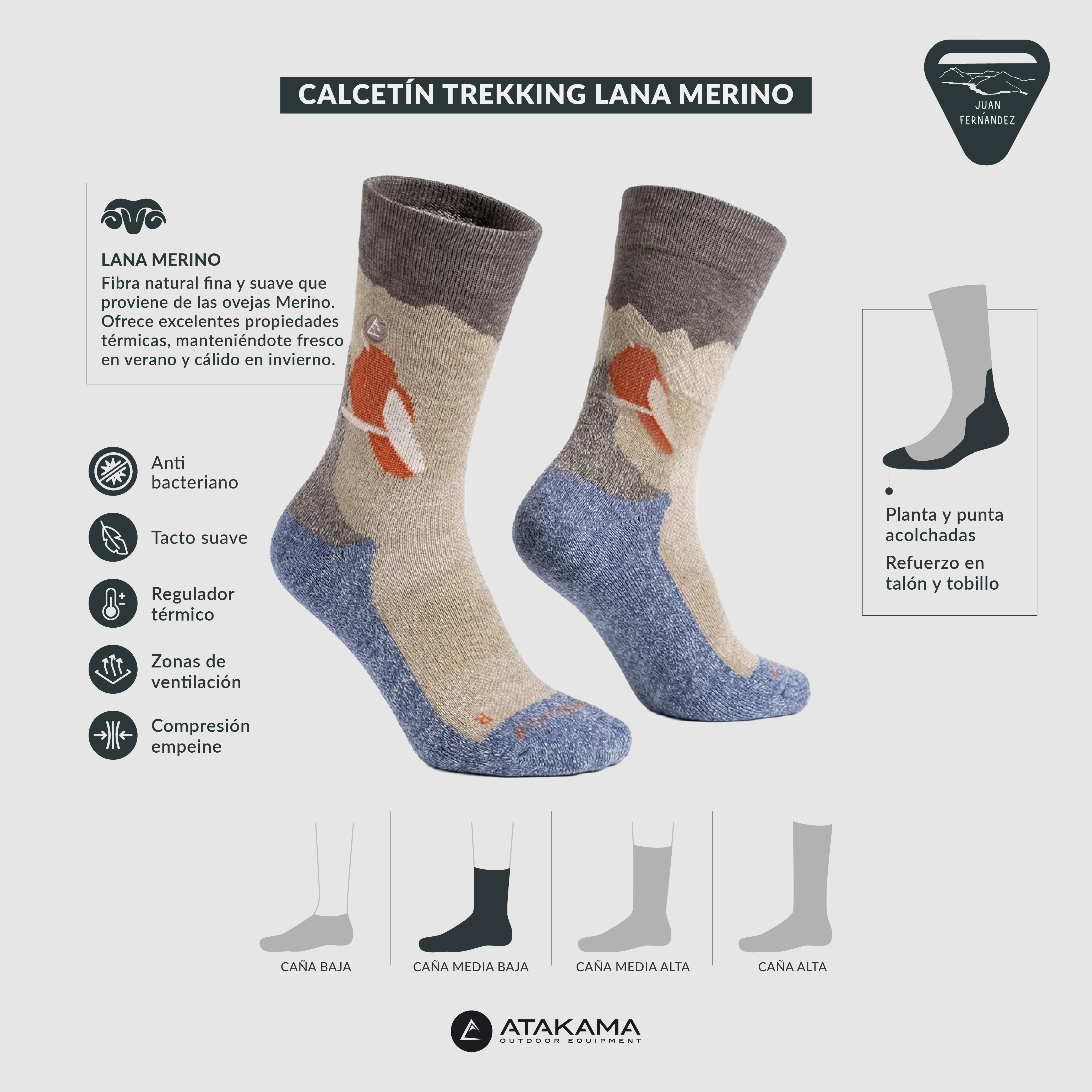 Calcetín Trekking Juan Fernández Lana Merino Caña Media Baja
