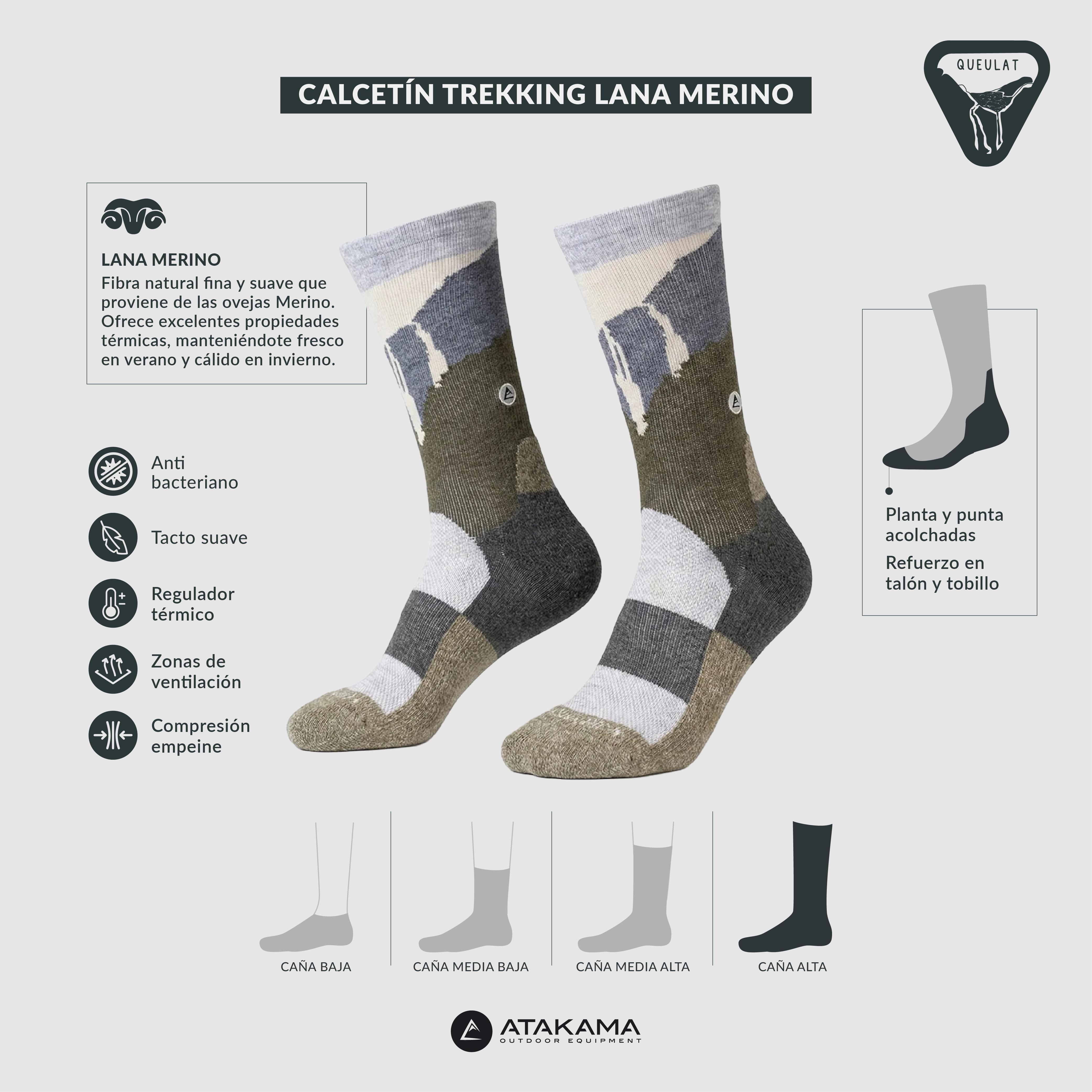 Calcetín Trekking Queulat Lana Merino Caña Alta