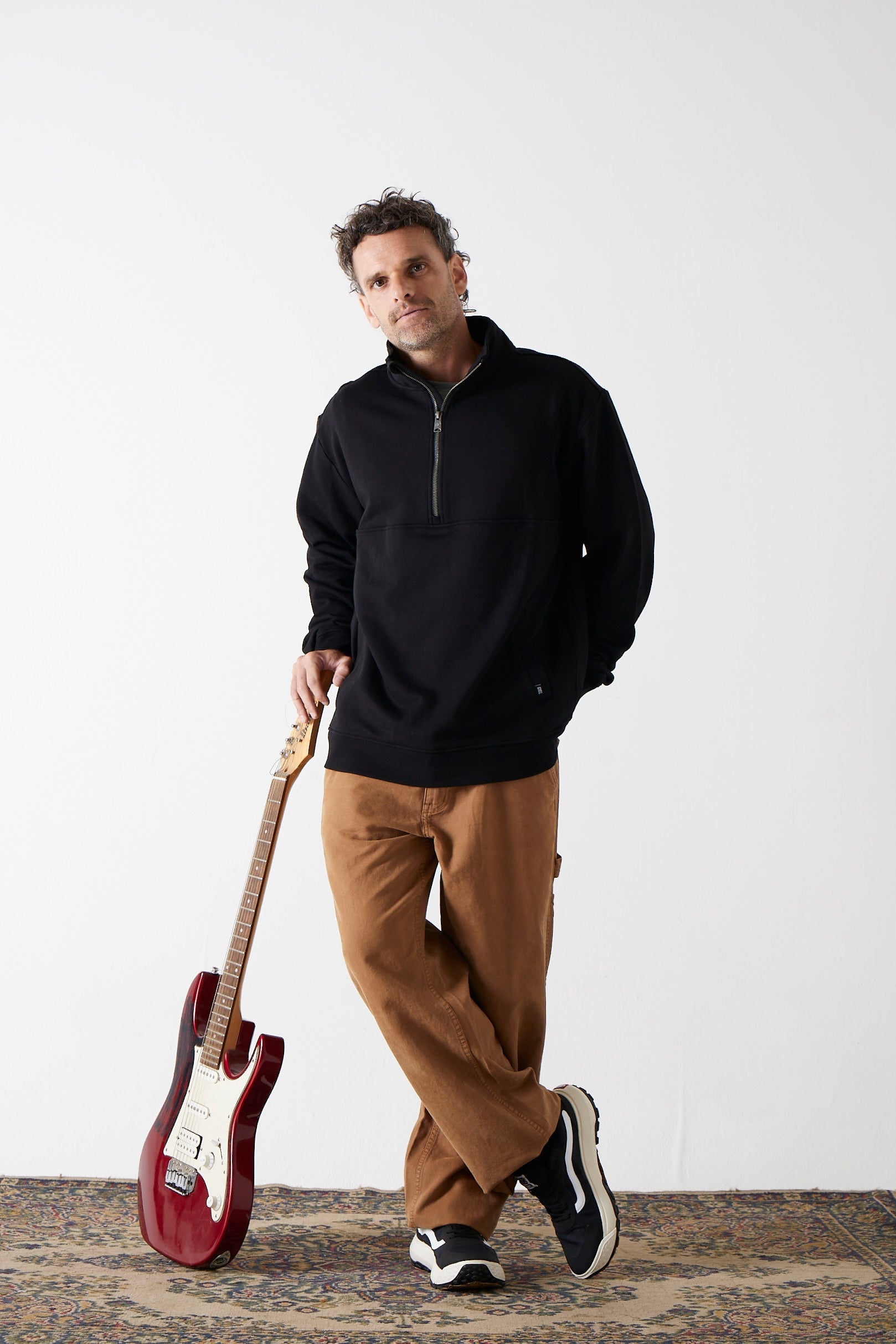 Polerón Negro Hombre Half Zip