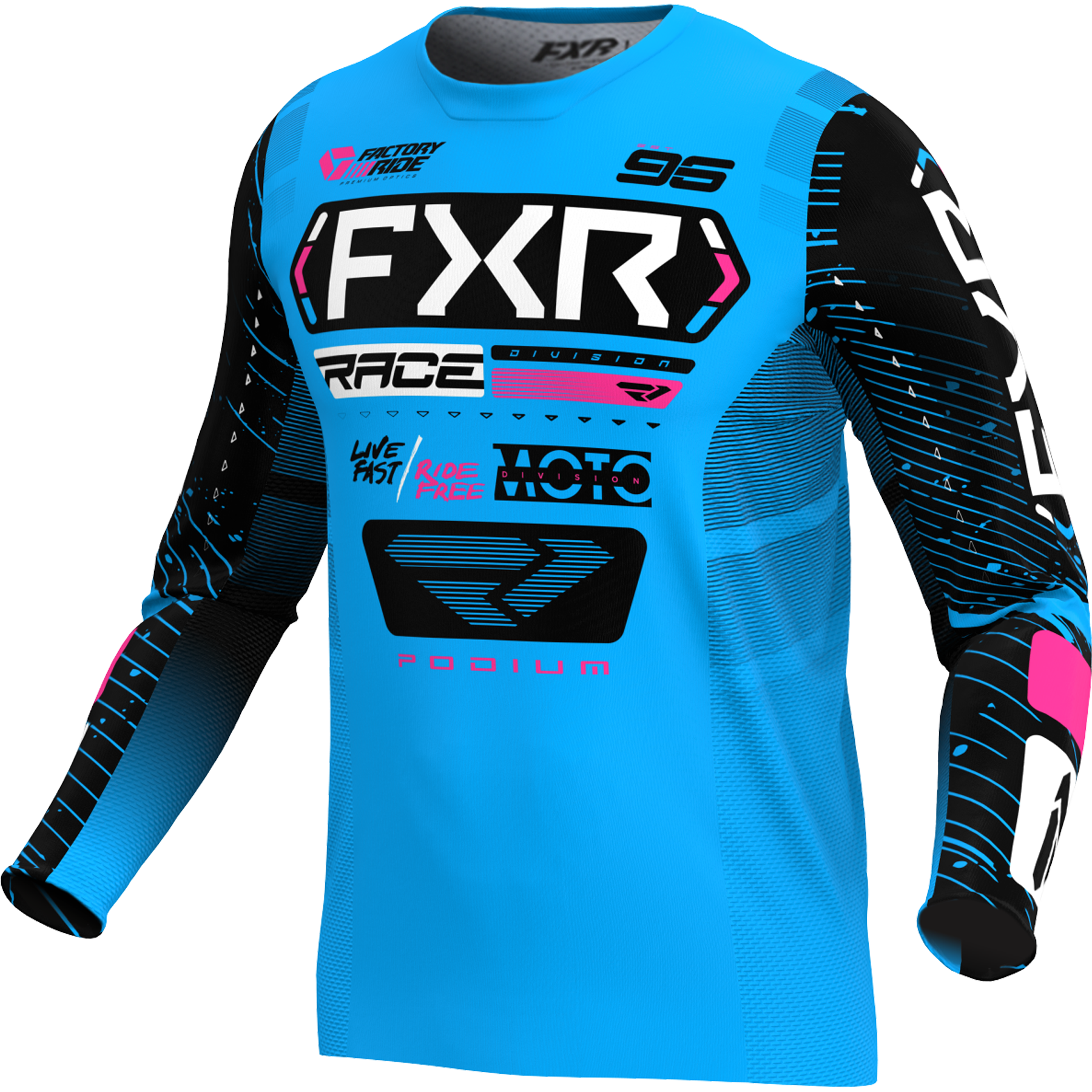 Polera Moto FXR Podium Cyan/Negro/Pink