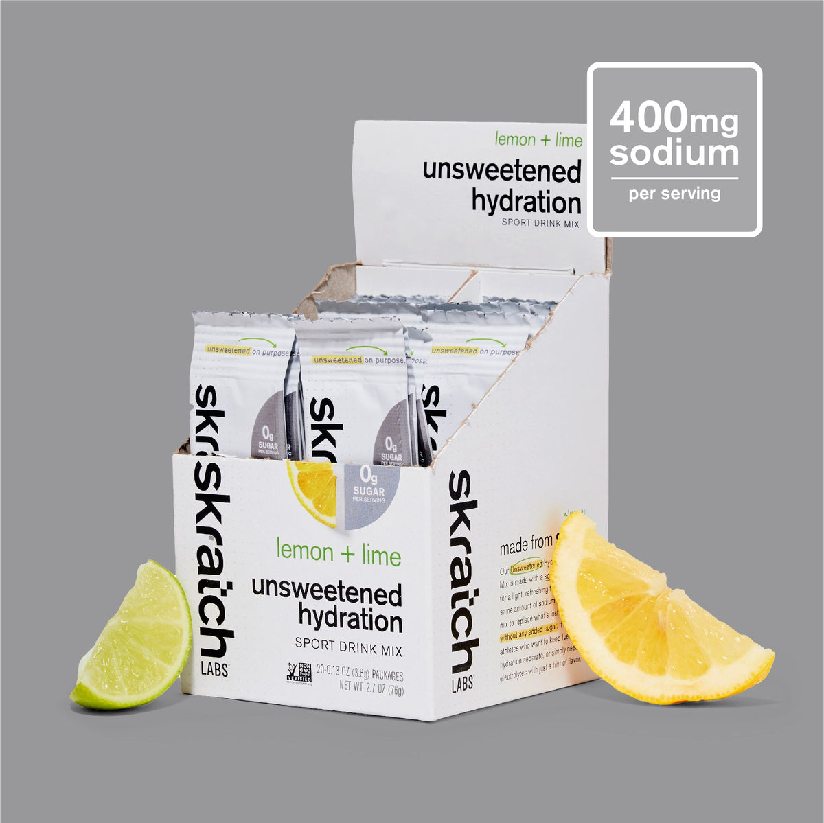 Skratch Labs Unsweetened Hydration Sport Drink Mix Sin Azúcar Limón y Lima – Caja 20 Sobres de 4 g