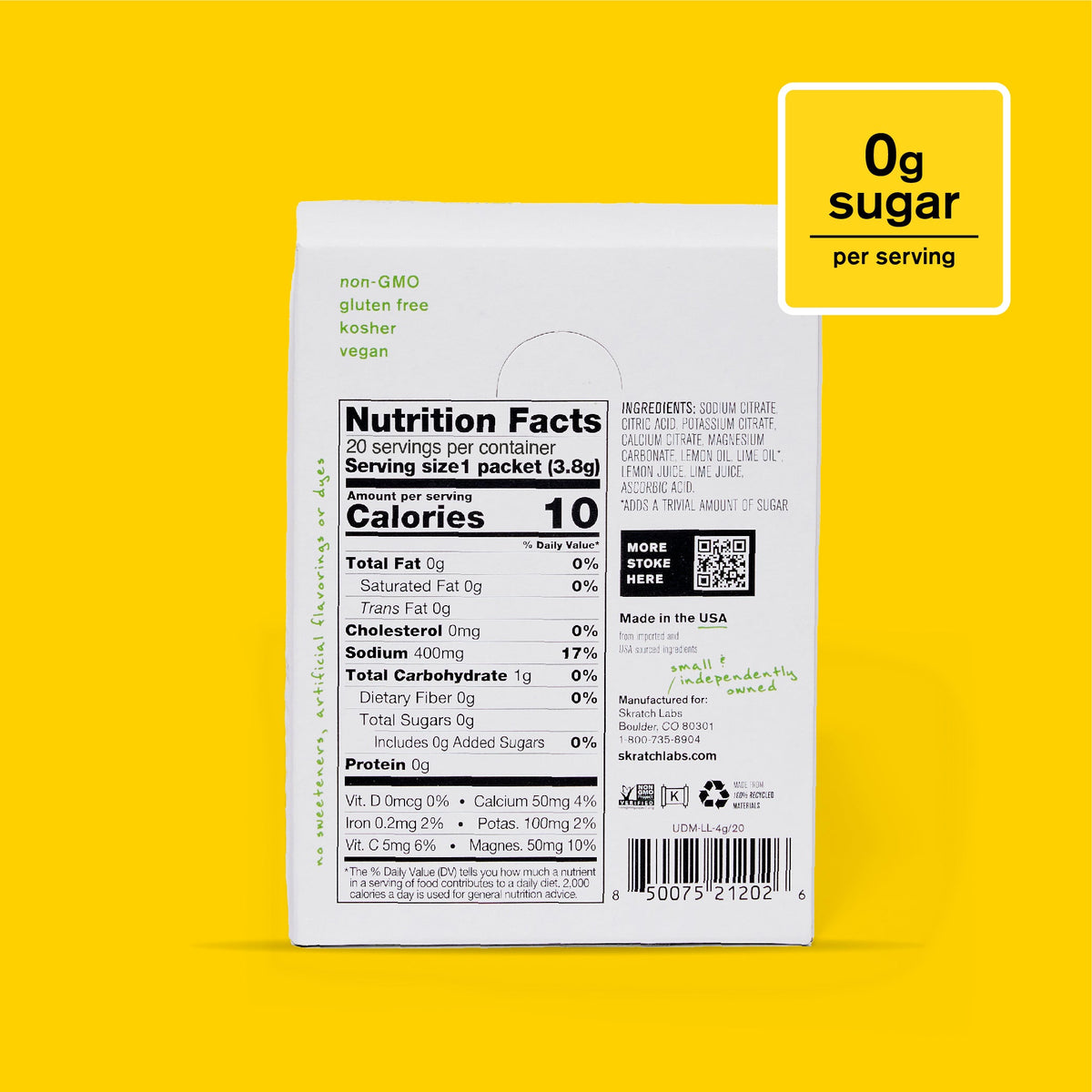 Skratch Labs Unsweetened Hydration Sport Drink Mix Sin Azúcar Limón y Lima – Caja 20 Sobres de 4 g - imagen 2