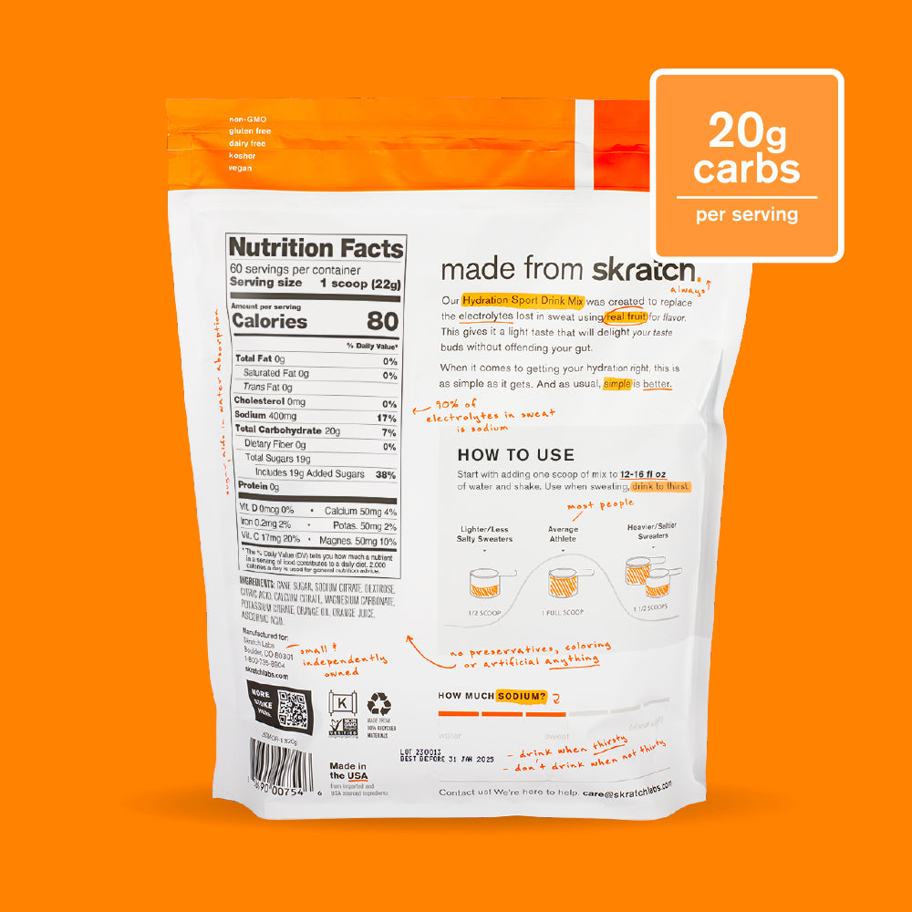 Skratch Labs Hydration Sport Drink Mix Naranja – Bolsa 1320 g (60 porciones) - imagen 2