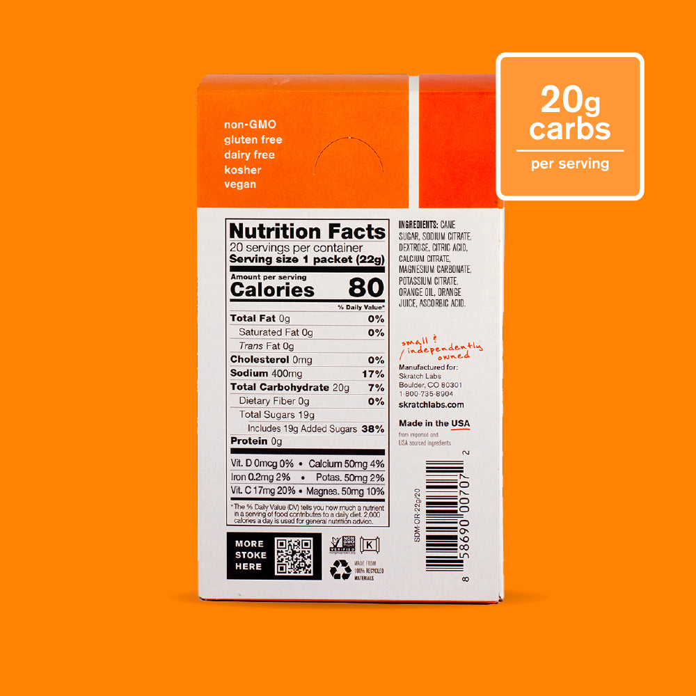 Skratch Labs Hydration Sport Drink Mix Naranja – Caja 20 Sobres de 22 g - imagen 2