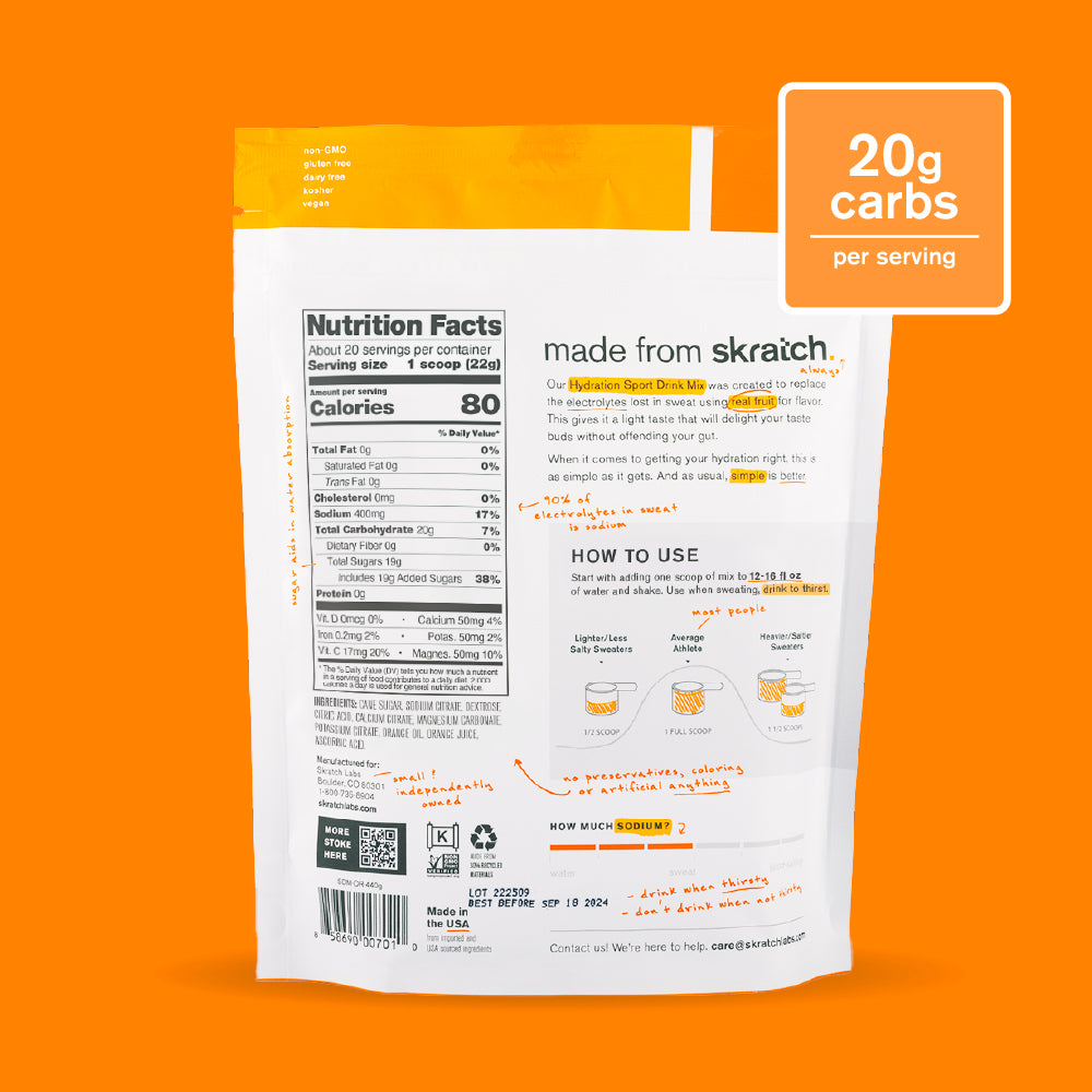 Skratch Labs Hydration Sport Drink Mix Naranja – Bolsa 440 g (20 porciones) - imagen 2