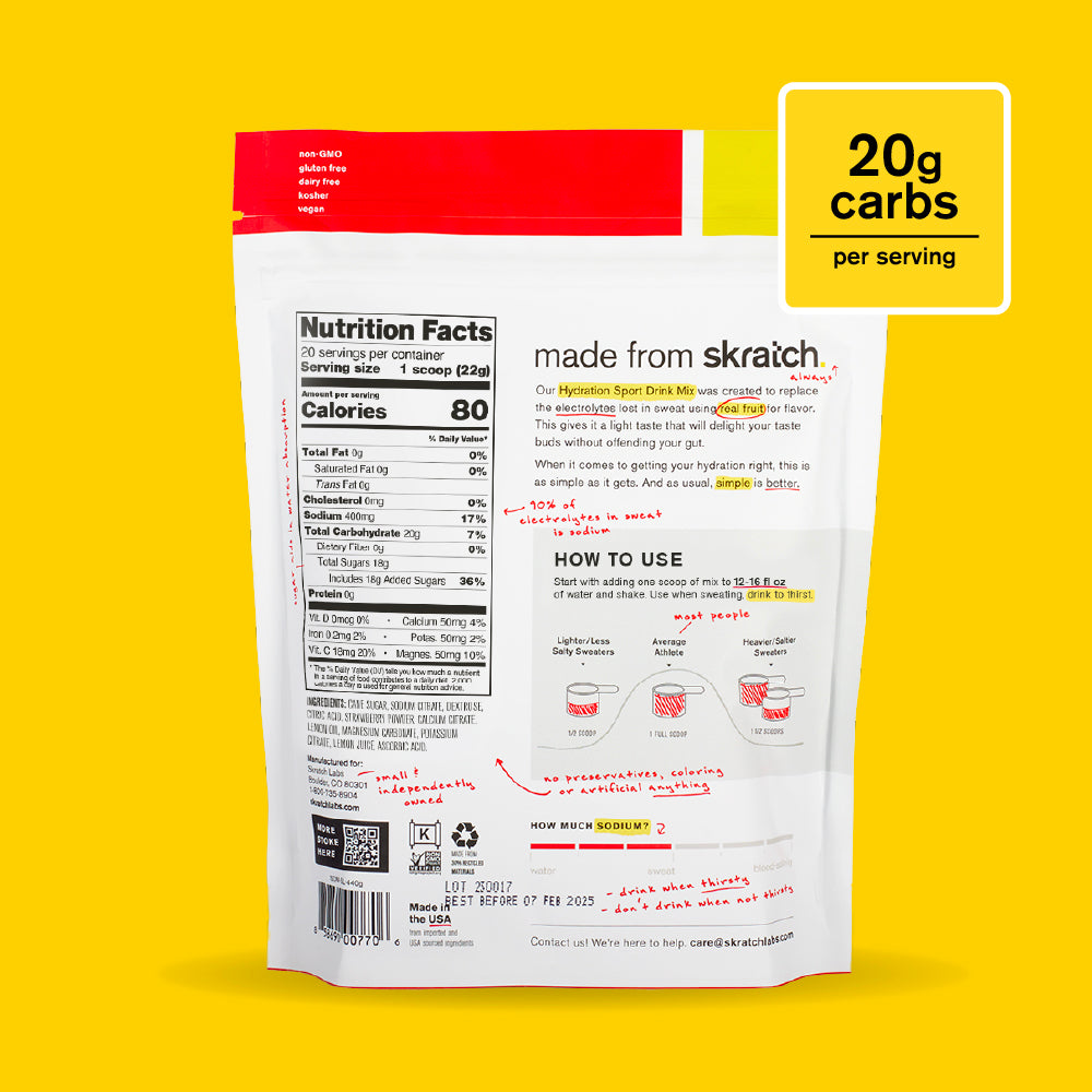 Skratch Labs Hydration Sport Drink Mix Limonada de Frutilla – Bolsa 440 g (20 porciones) - imagen 2