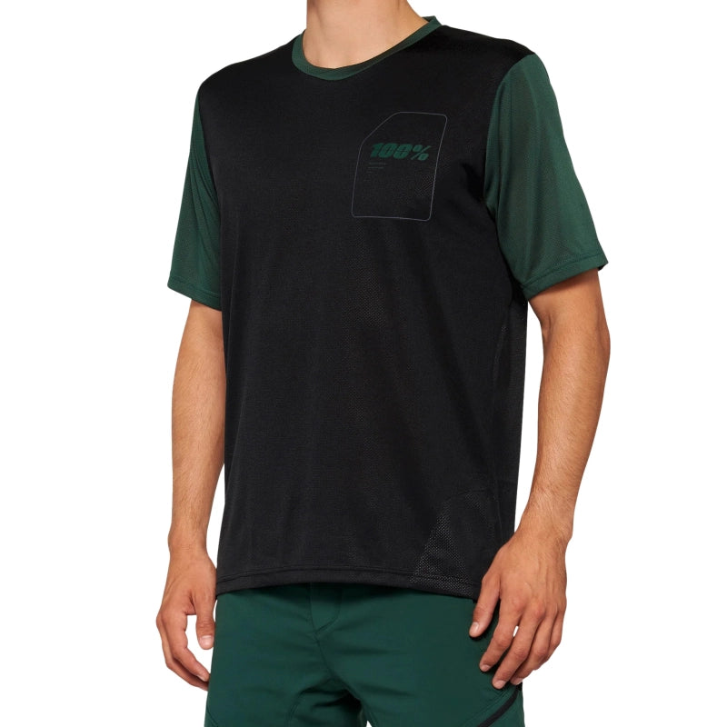100% Polera Ridecamp Short Sleeve Black/Forest Green - Rideshop