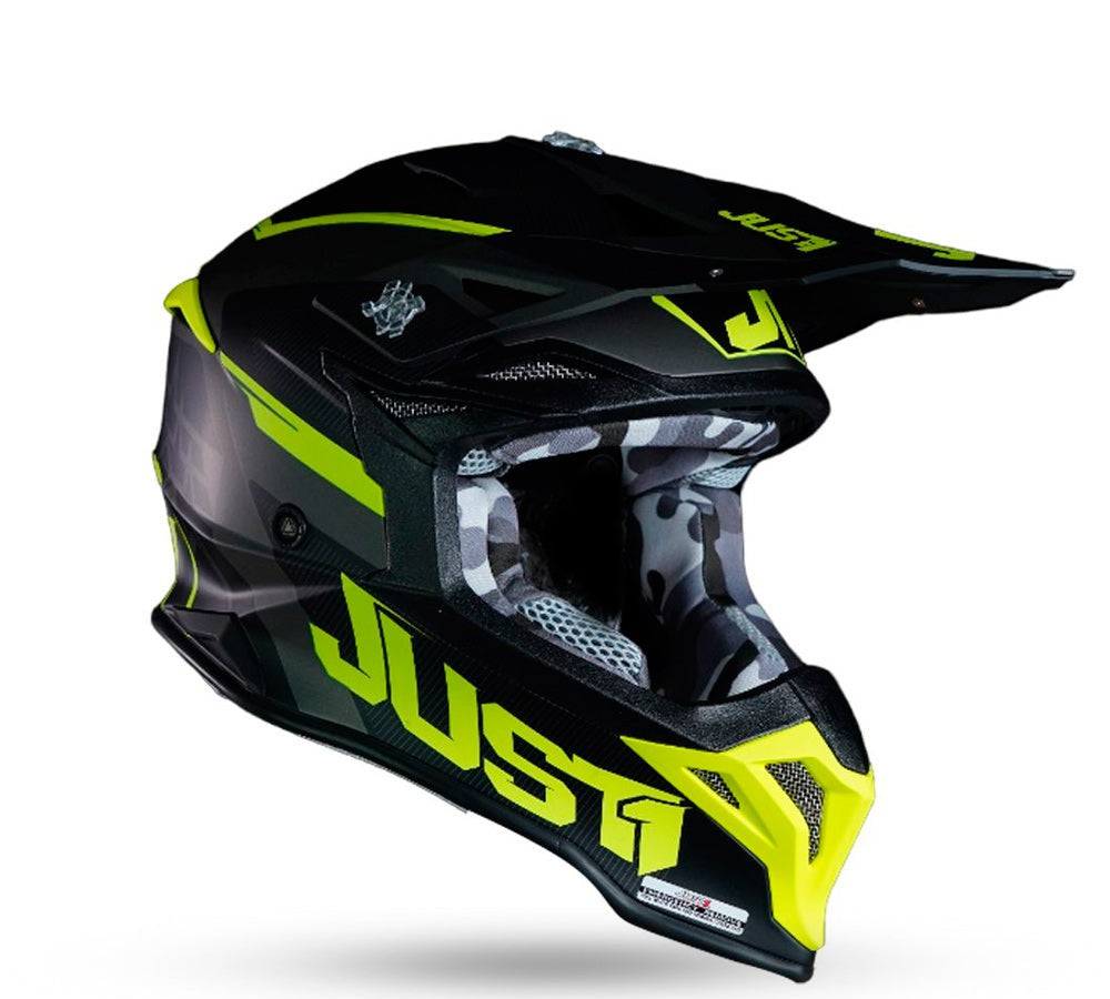 Casco motocross / enduro modelo J-39 Stars Fluo Yellow Titanium | Just 1 Racing