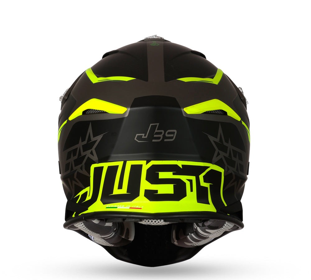 Casco motocross / enduro modelo J-39 Stars Fluo Yellow Titanium | Just 1 Racing