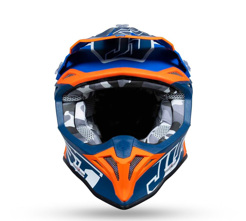 Casco motocross / enduro modelo J-39 Thruster Fluo Orange Blue | Just 1 Racing