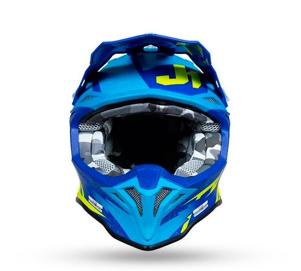 Casco motocross / enduro modelo J-39 Poseidón Fluo Yellow Blue | Just 1 Racing