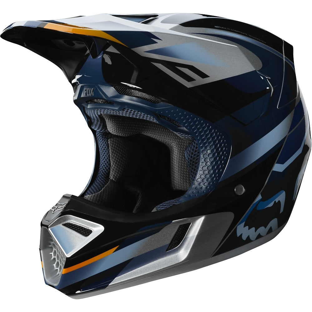 Casco Moto Fox V3 Motif Azul Plata