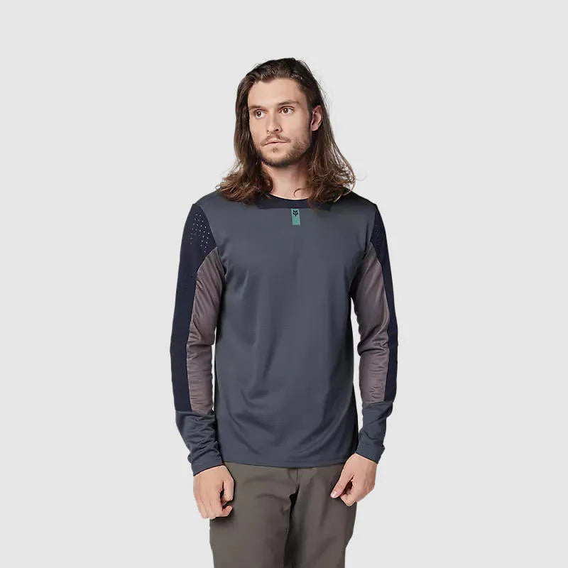 Polera Bicicleta Fox Defend Manga Larga Gris