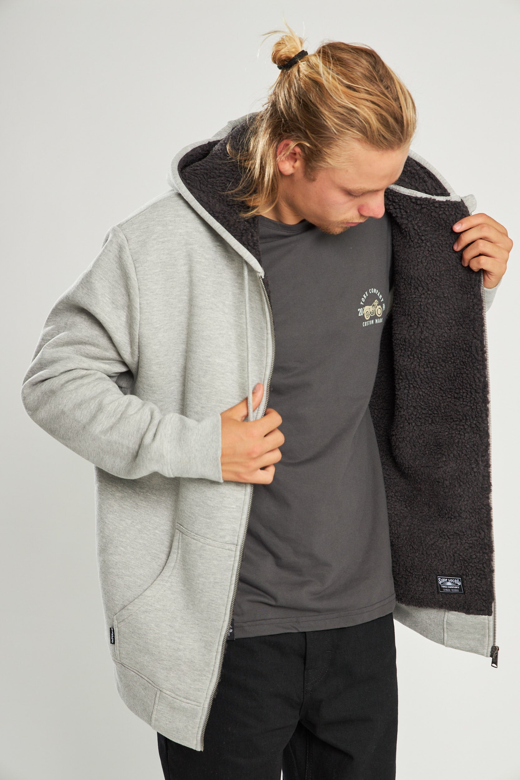 Poleron Gris Con Cierre Hombre Sherpa