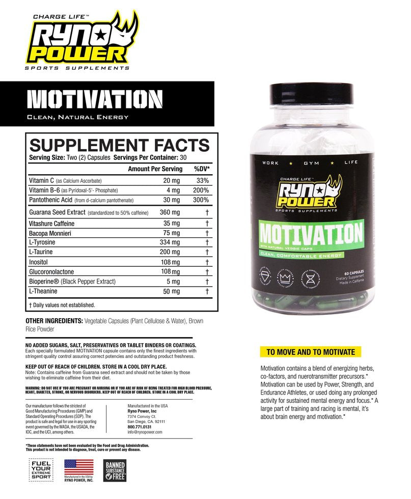 Motivation Capsules 60 unidades Ryno Power - Rideshop