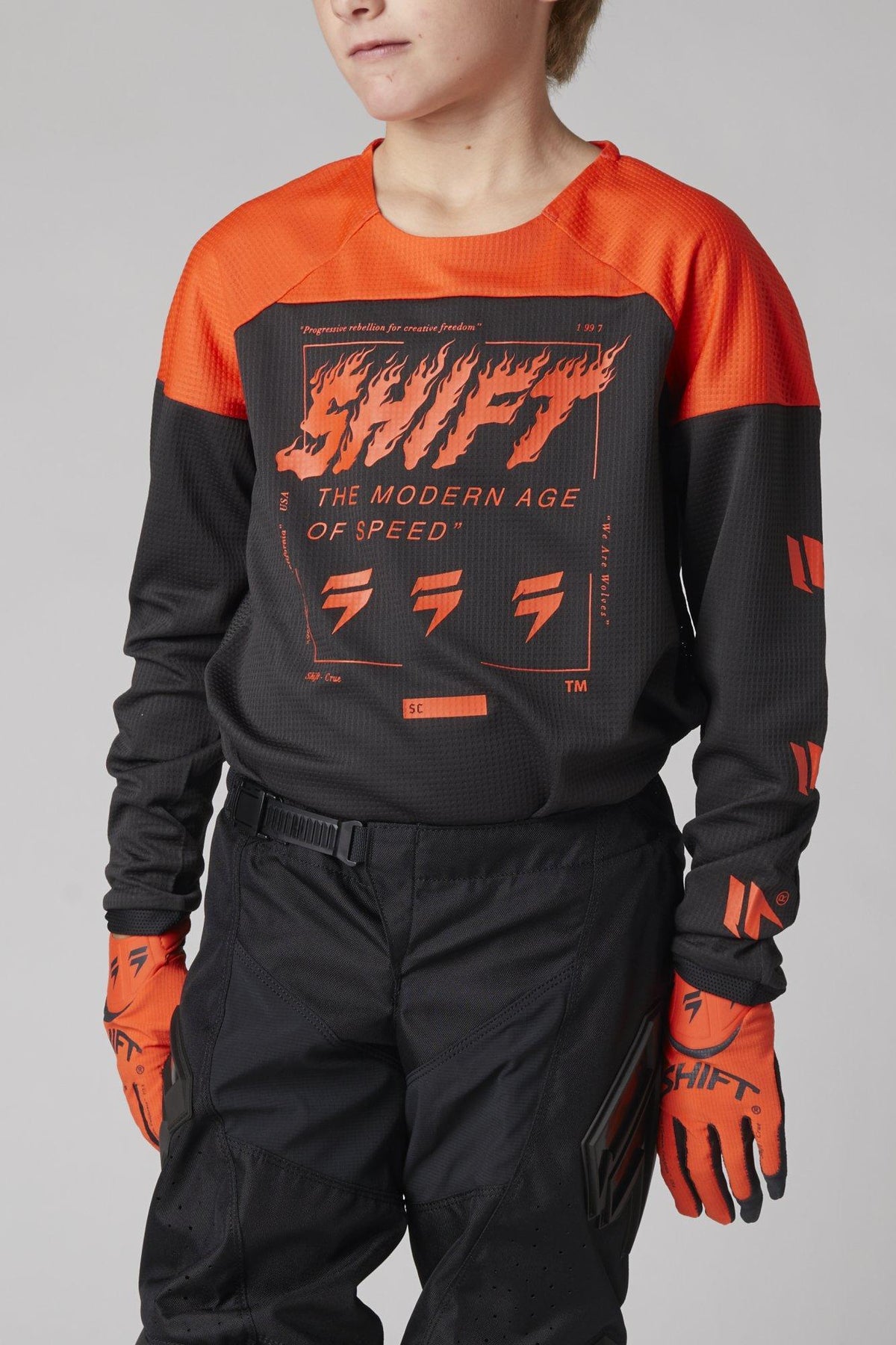 Polera Moto Niño Whit3 Label Flame Naranjo Shift - Rideshop