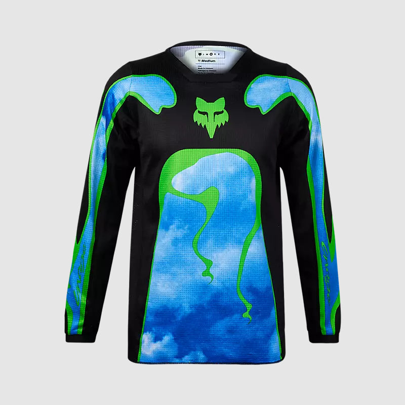 Polera Moto Niño 180 Atlas Celeste/Verde Fox - Rideshop