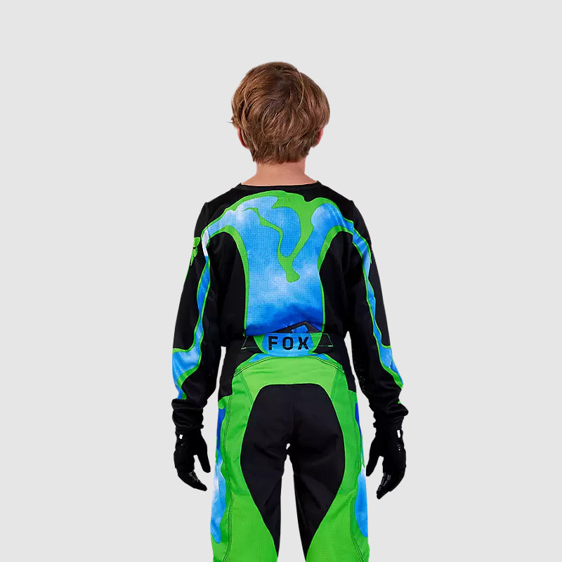 Polera Moto Niño 180 Atlas Celeste/Verde Fox - Rideshop