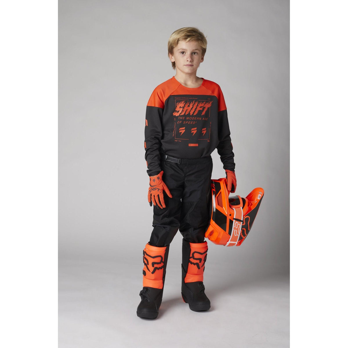 Polera Moto Niño Whit3 Label Flame Naranjo Shift - Rideshop