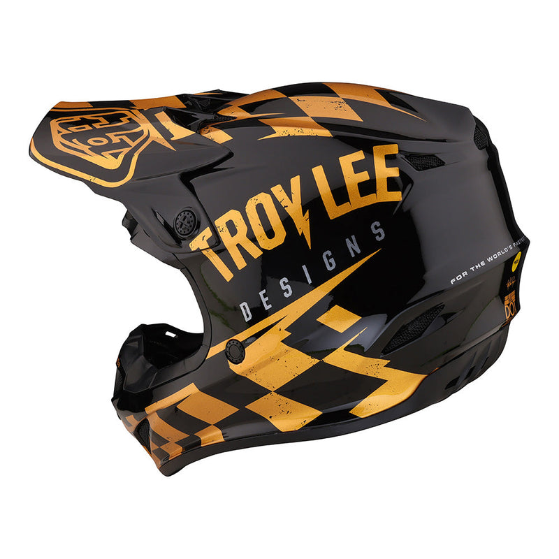 Troy Lee Designs Casco De Moto Para Niño SE4 Polyacrylite Race Shop Negro / Dorado