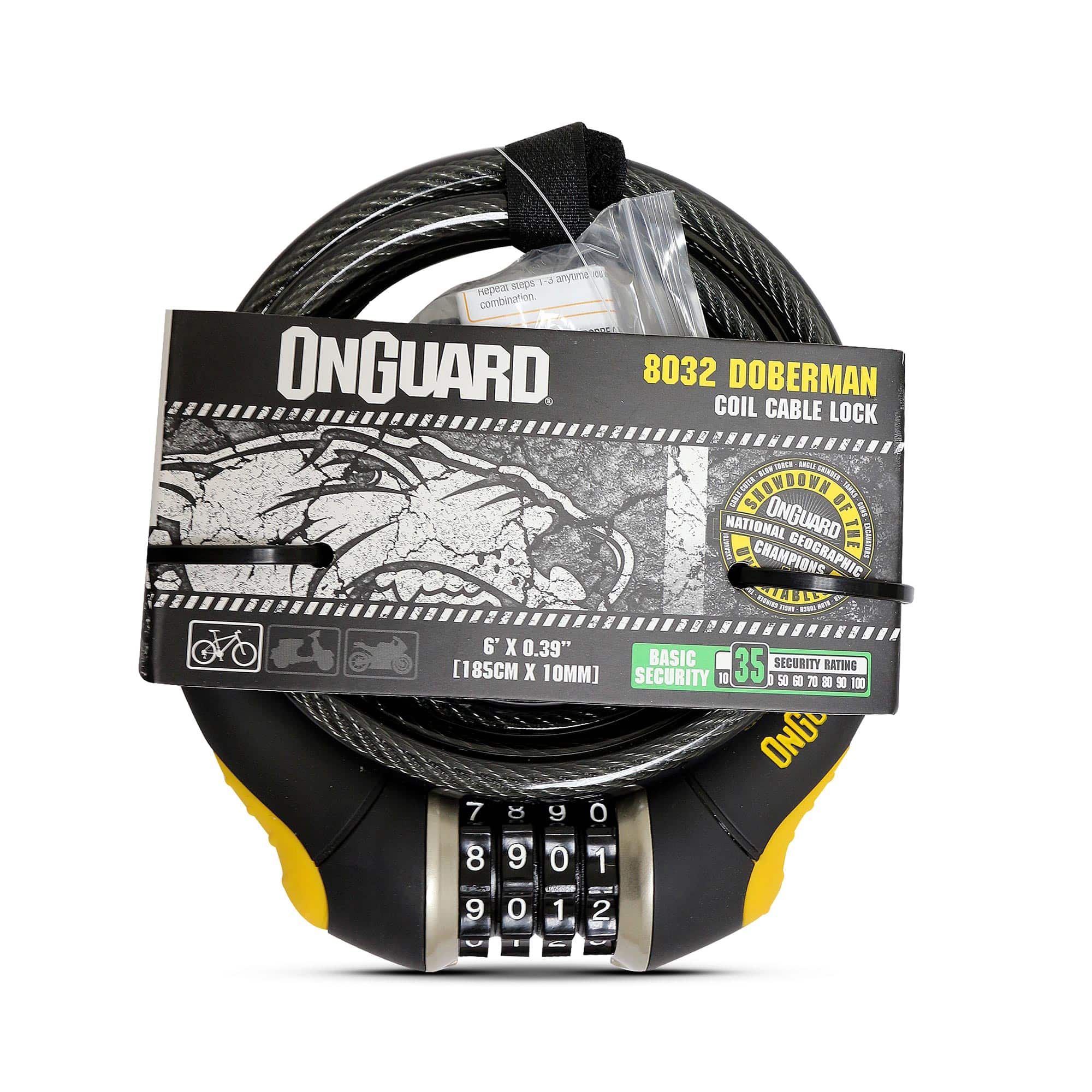 ON GUARD - CANDADO ESPIRAL C/CLAVE DOBERMAN 185CMS X 10M - Rideshop
