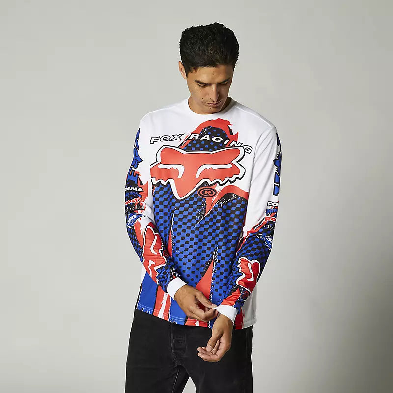 FOX Polera Lifestyle Brushed Blanco/Azul/Rojo - Rideshop