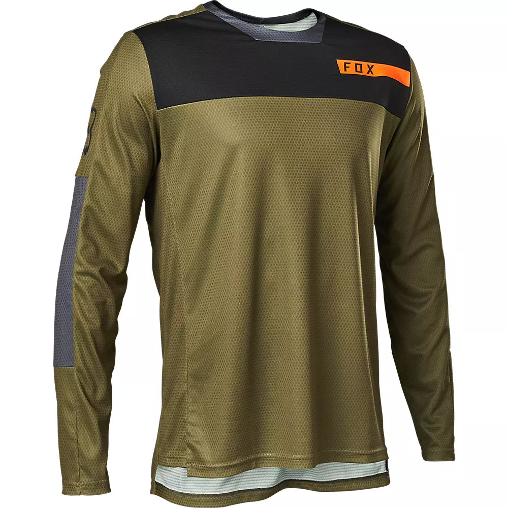 FOX Polera Bicicleta Defend Moth Manga Larga Verde - Rideshop