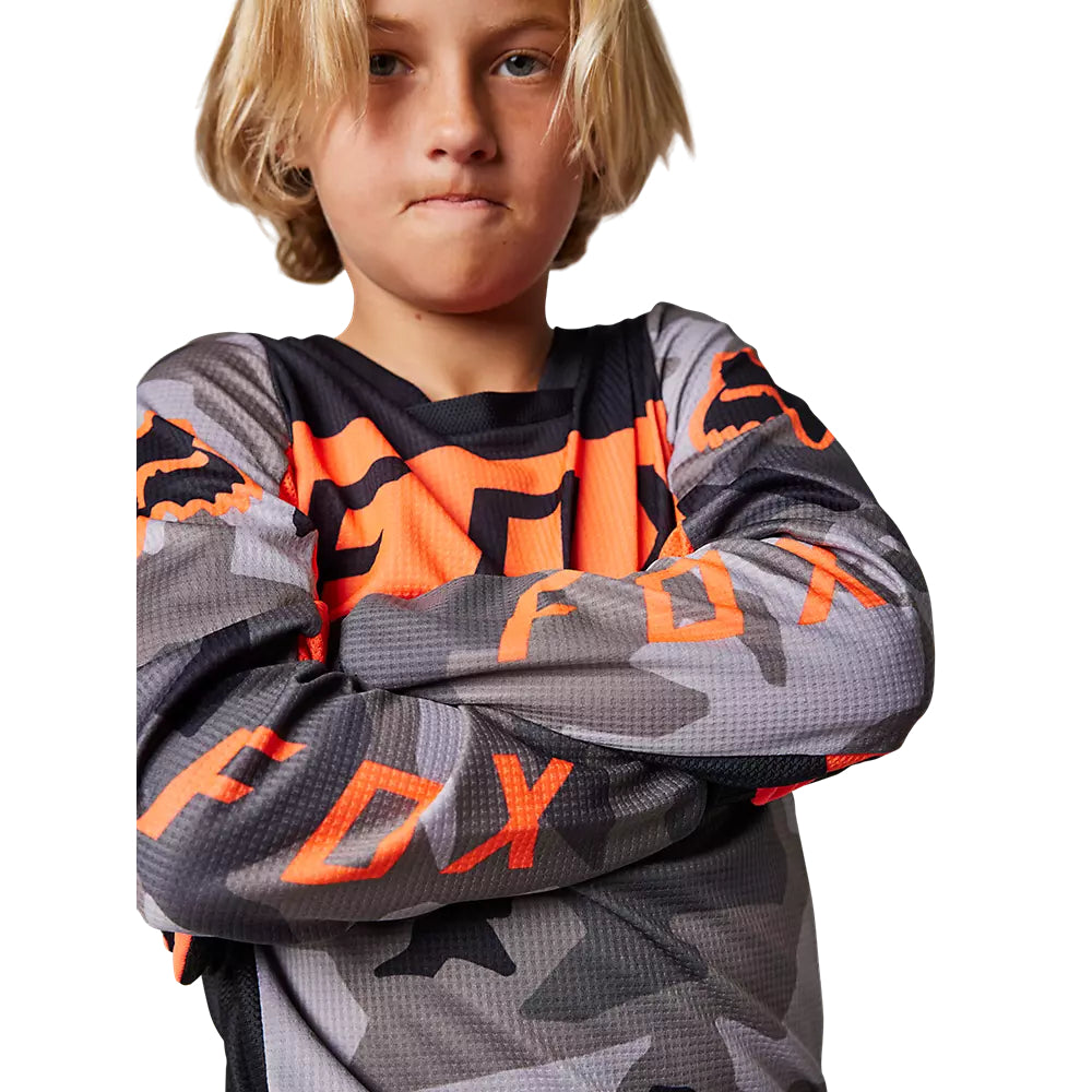 FOX Polera Moto Niño 180 BKNR Camo Gris/Naranjo - Rideshop