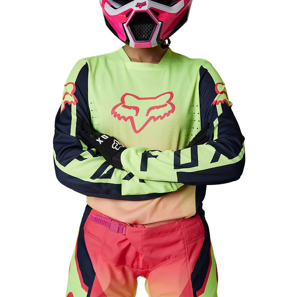 FOX Polera Moto Mujer 180 Leed Rosado/Amarillo - Rideshop