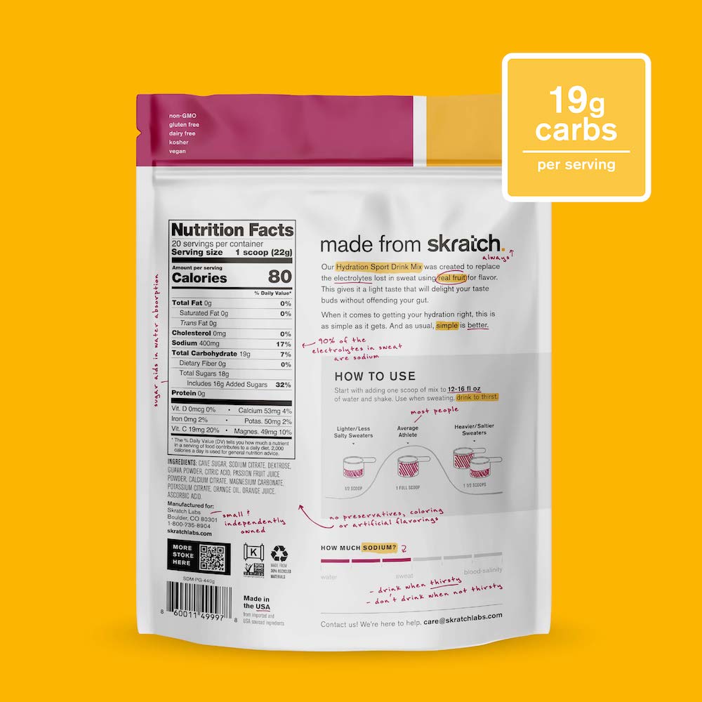 Skratch Labs Hydration Sport Drink Mix Maracuyá, Naranja y Guayaba – Bolsa 440 g (20 porciones) - imagen 2