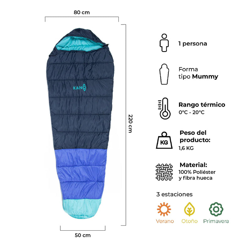 Kano Saco de Dormir 3 Estaciones Aconcagua Azul