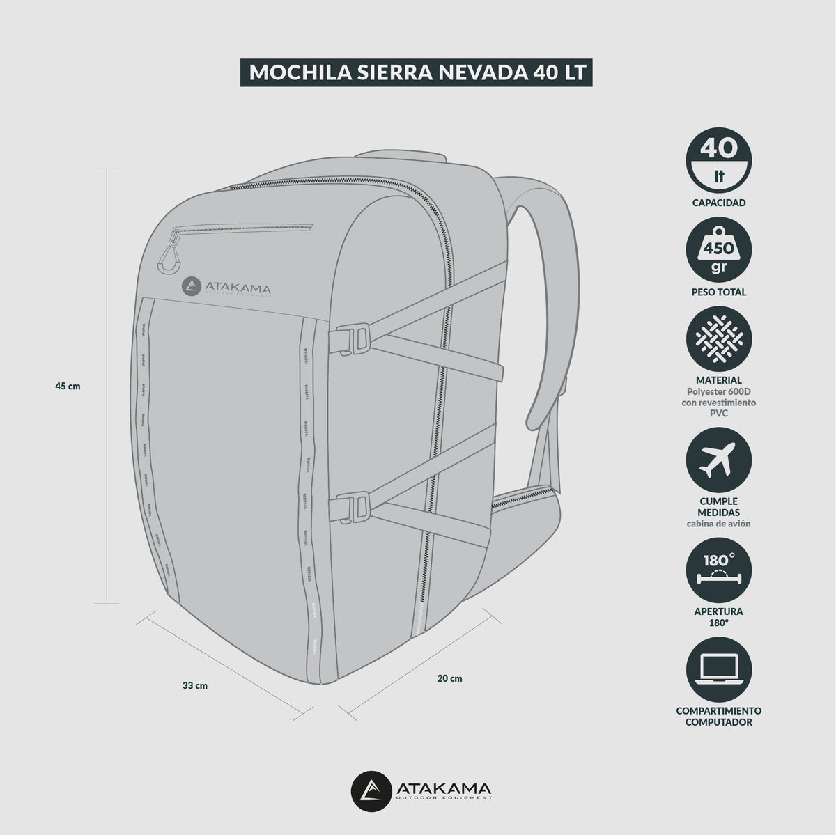 Mochila de Viaje Sierra Nevada 40 lt - Atakama Outdoor