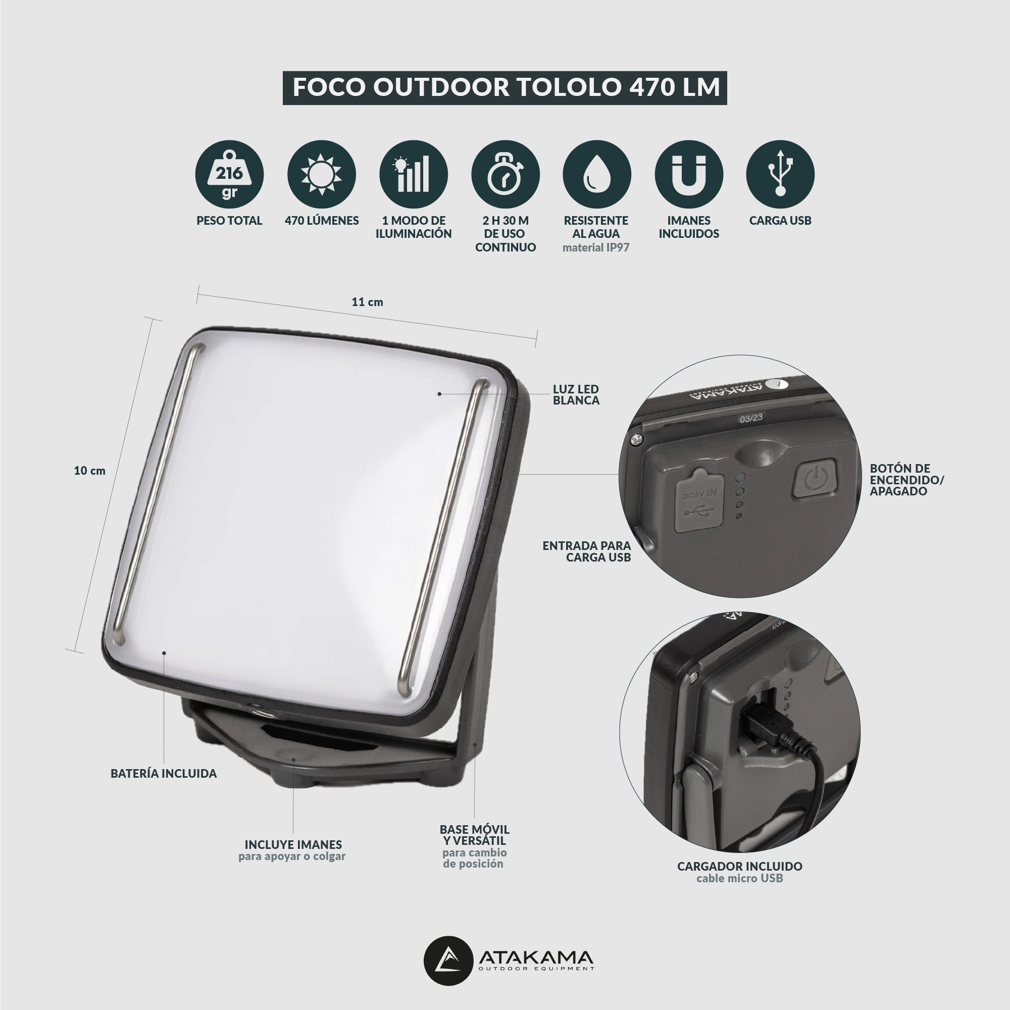 Foco outdoor Tololo 470 lm camping/trekking - Atakama Outdoor