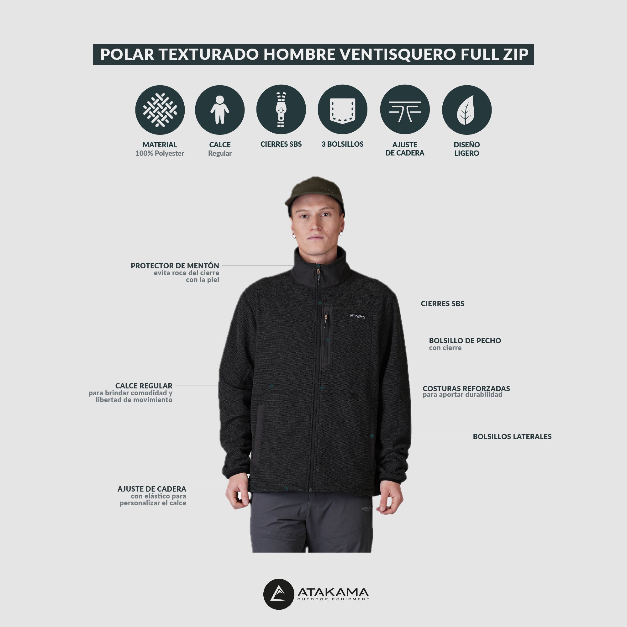 Polar Texturado Hombre Ventisquero Full Zip Café