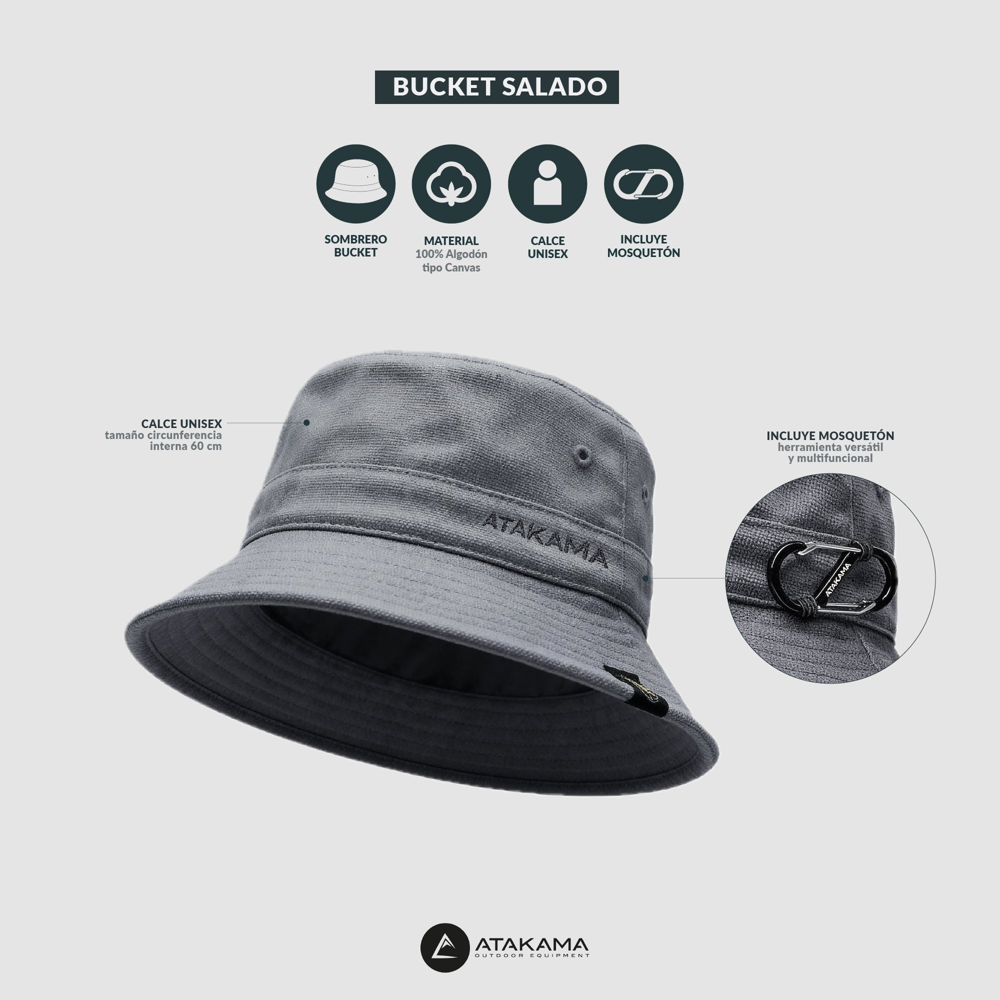 Sombrero Bucket Salado Gris