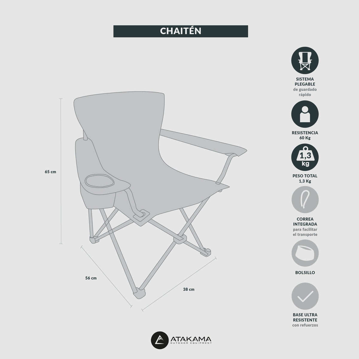 Silla de Camping Niños Chaitén Gris/Azul - Atakama Outdoor