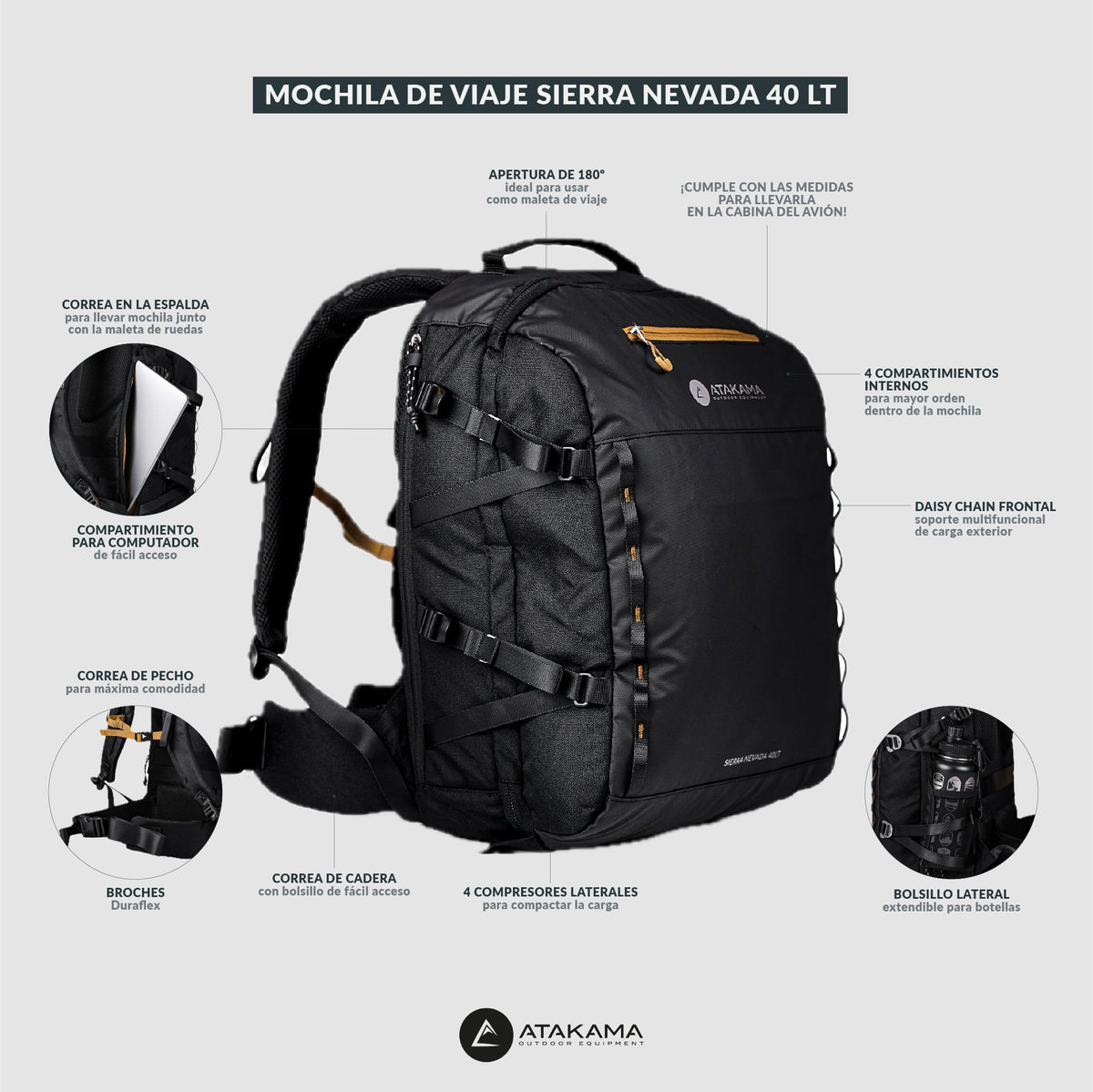 Mochila de Viaje Sierra Nevada 40 lt - Atakama Outdoor