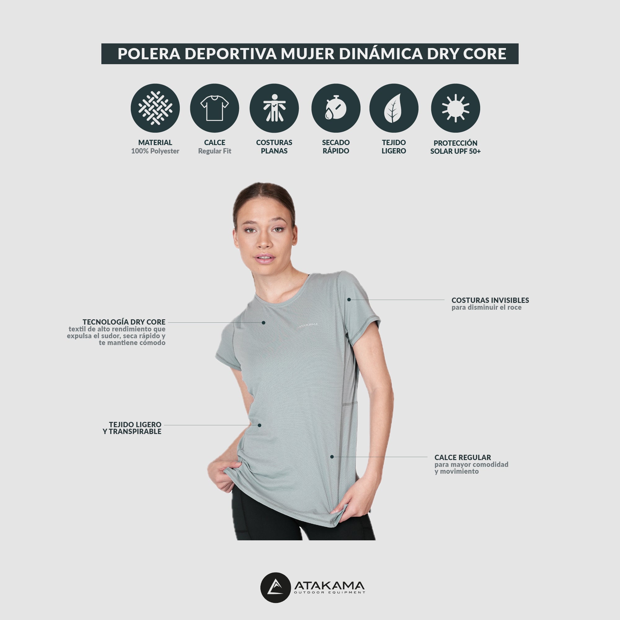 Polera deportiva Mujer Dinámica Dry Core Celeste