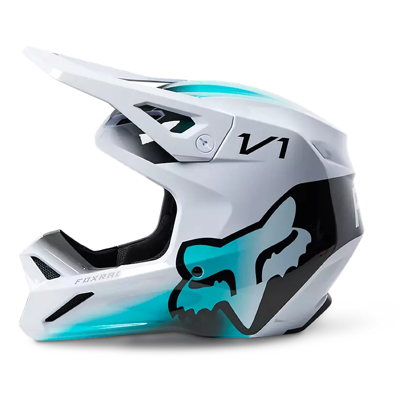 FOX Casco Moto V1 Toxsyk Blanco/Celeste - Rideshop