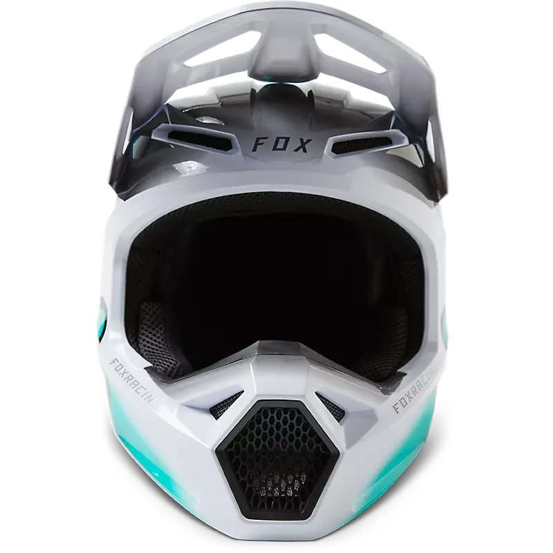 FOX Casco Moto V1 Toxsyk Blanco/Celeste - Rideshop