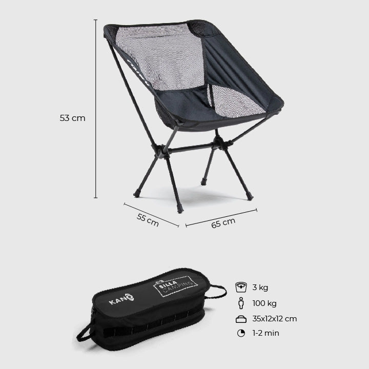 Kano Silla Plegable Para Camping Liviana Negro - Rideshop