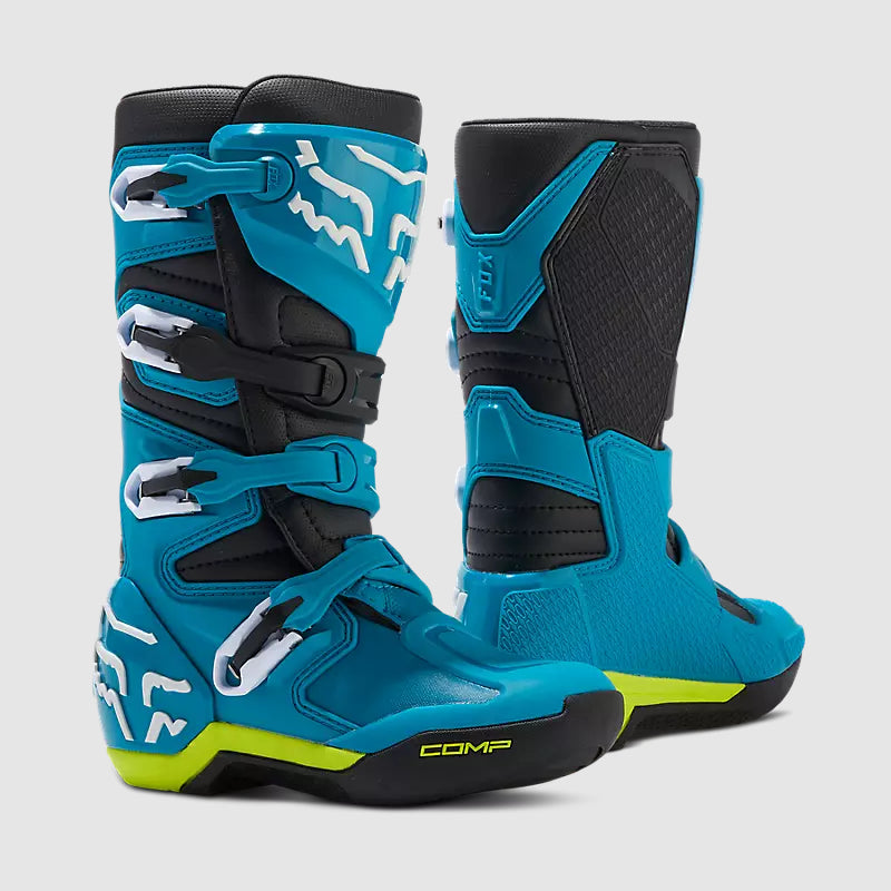 Botas Moto Niño Comp Celeste/Amarillo Fox - Rideshop