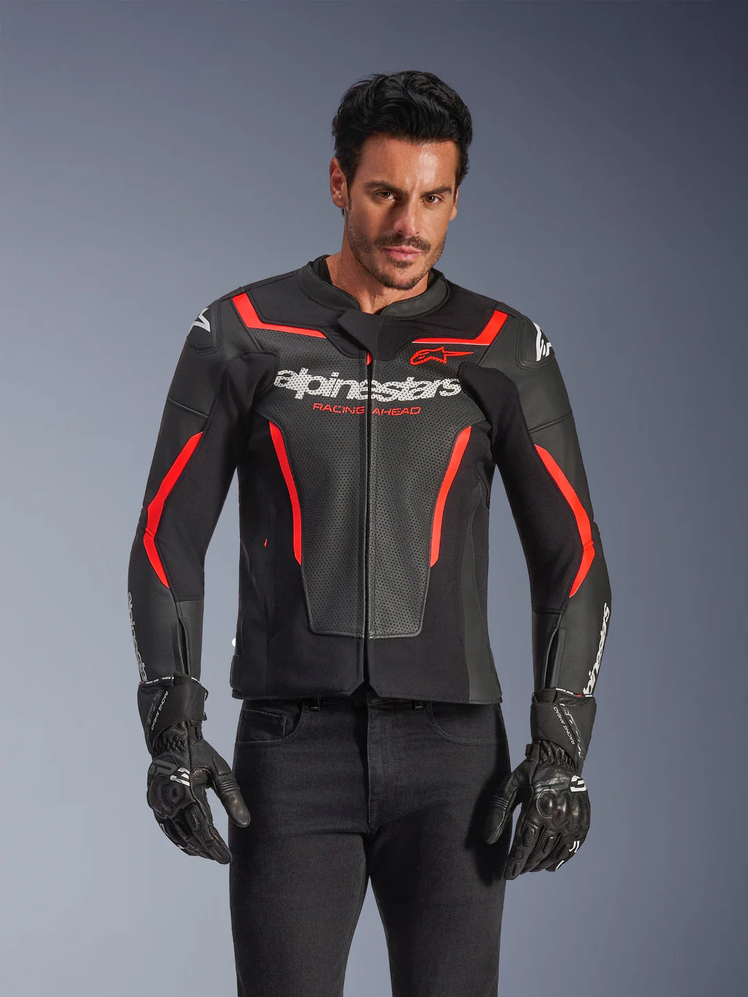 Chaqueta Cuero Alpinestars GP Force V2 Air Negro/Rojo Fluor
