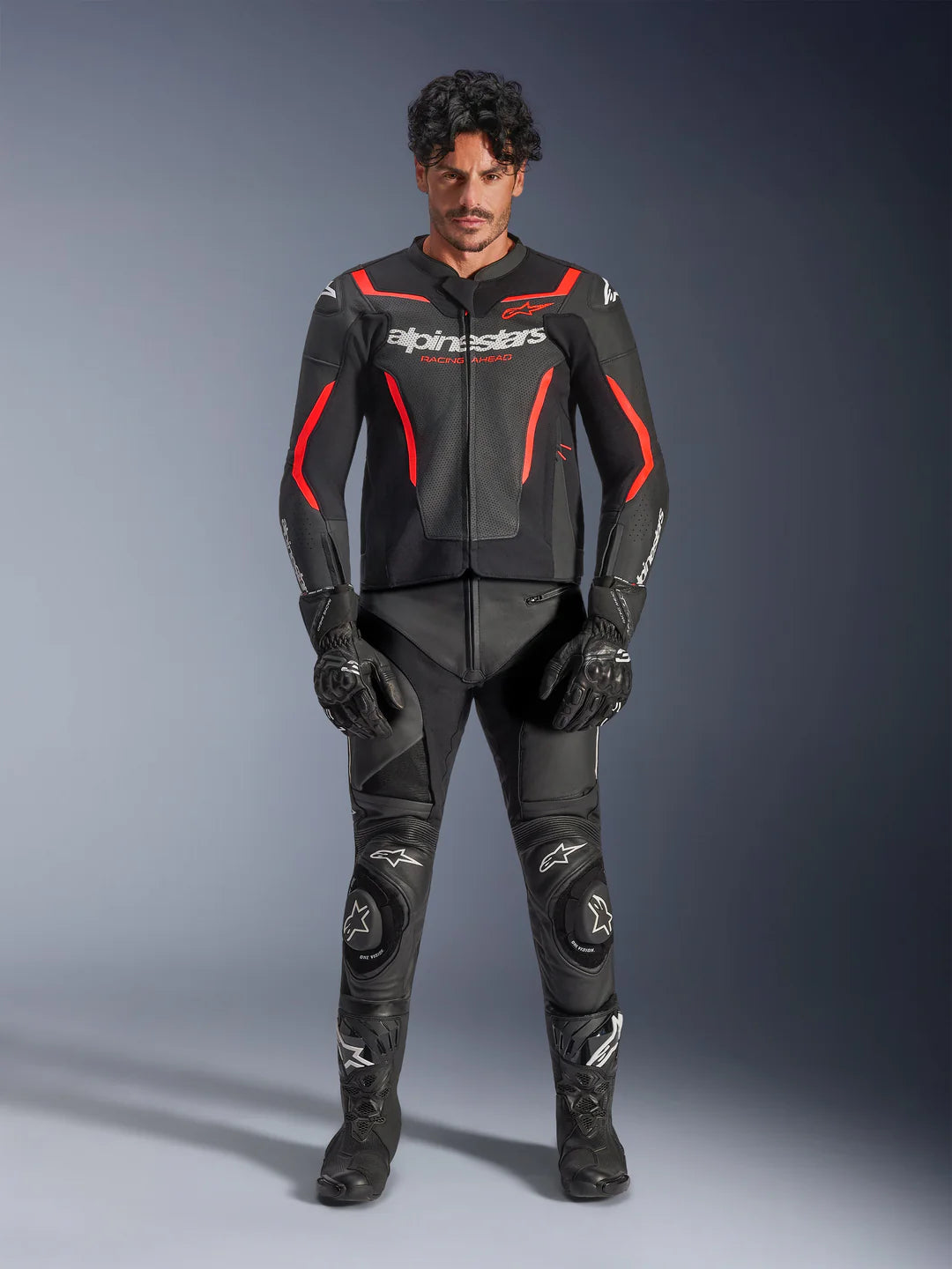 Chaqueta Cuero Alpinestars GP Force V2 Air Negro/Rojo Fluor