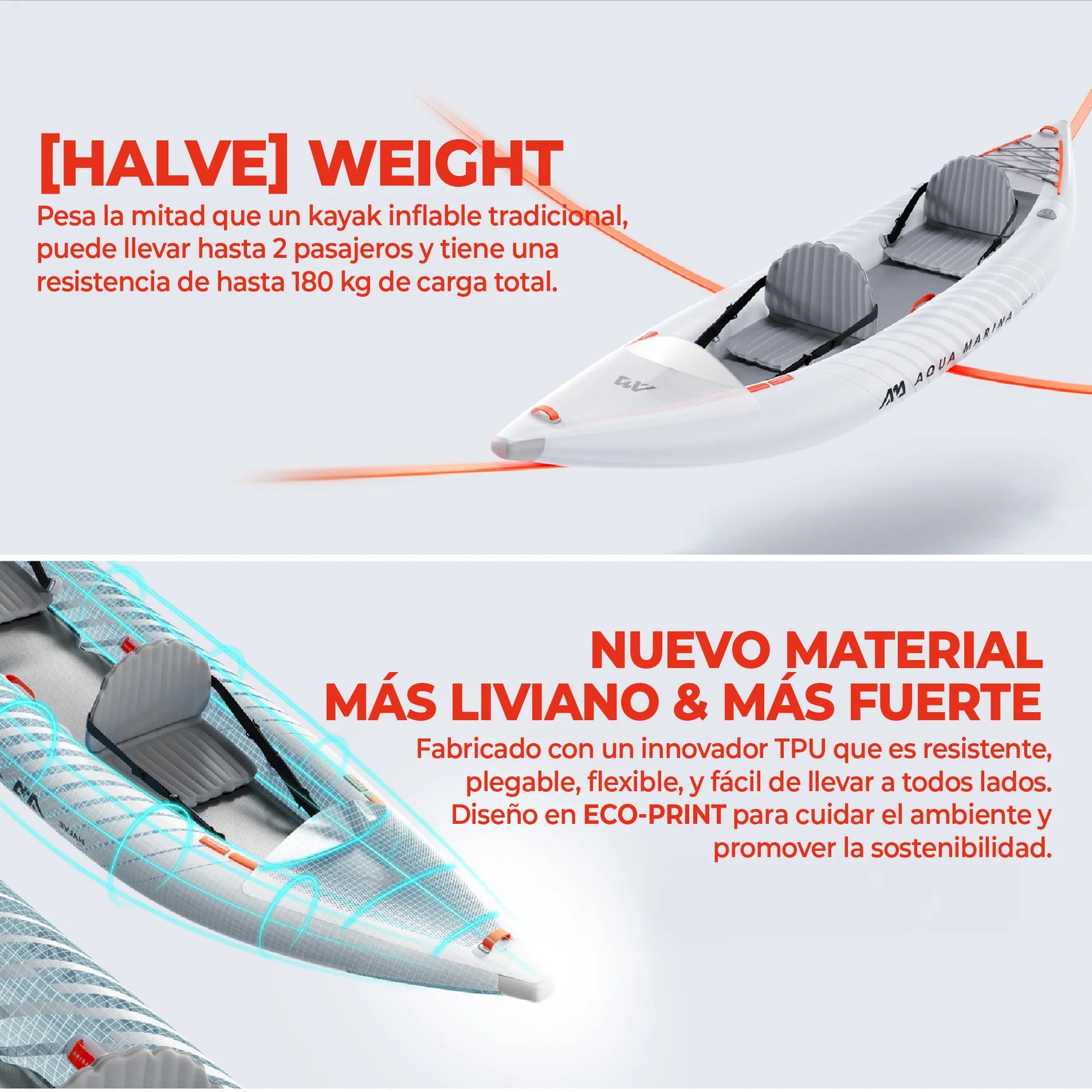Kayak Ultraliviano Aqua Marina Halve Single / Doble Blanco